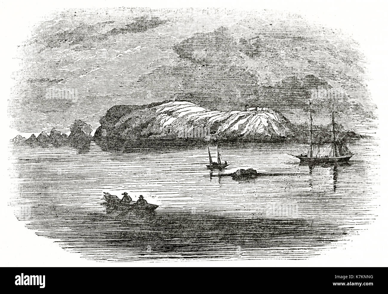 Alte Ansicht von Alderney Island, Tv Inseln. Von unbekannter Autor, Publ. Auf dem Penny Magazine, London, 1837 Stockfoto