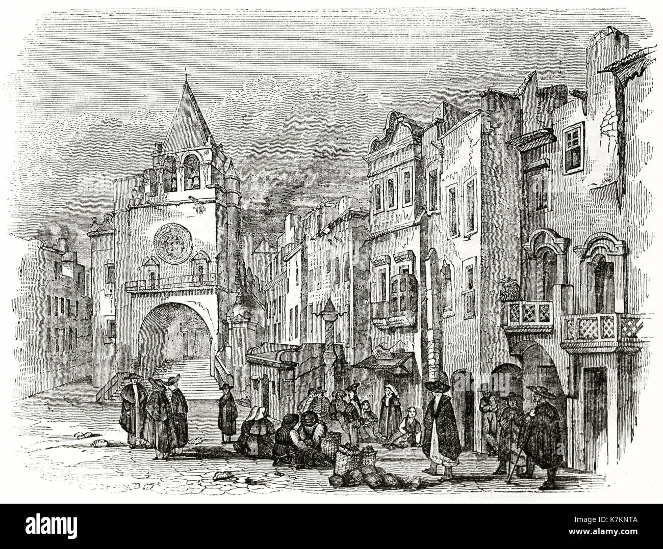 Alte Ansicht von Elvas, Portugal. Von unbekannter Autor, Publ. Auf dem Penny Magazine, London, 1837 Stockfoto