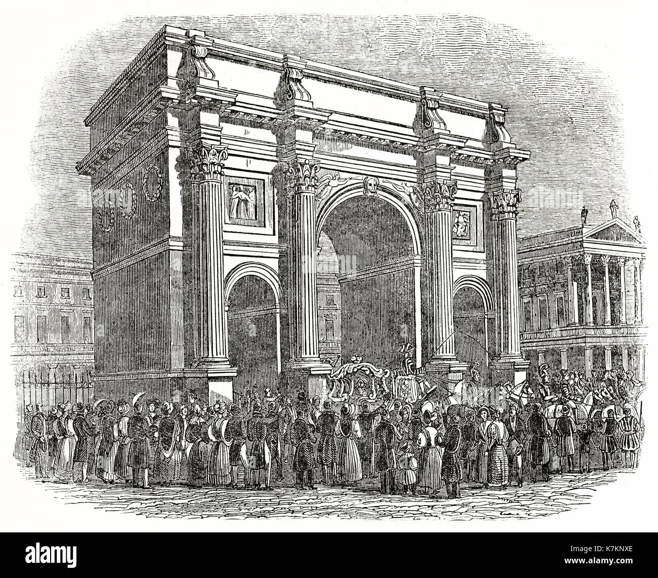 Alte Ansicht der Marble Arch, London. Von unbekannter Autor, Publ. Auf dem Penny Magazine, London, 1837 Stockfoto