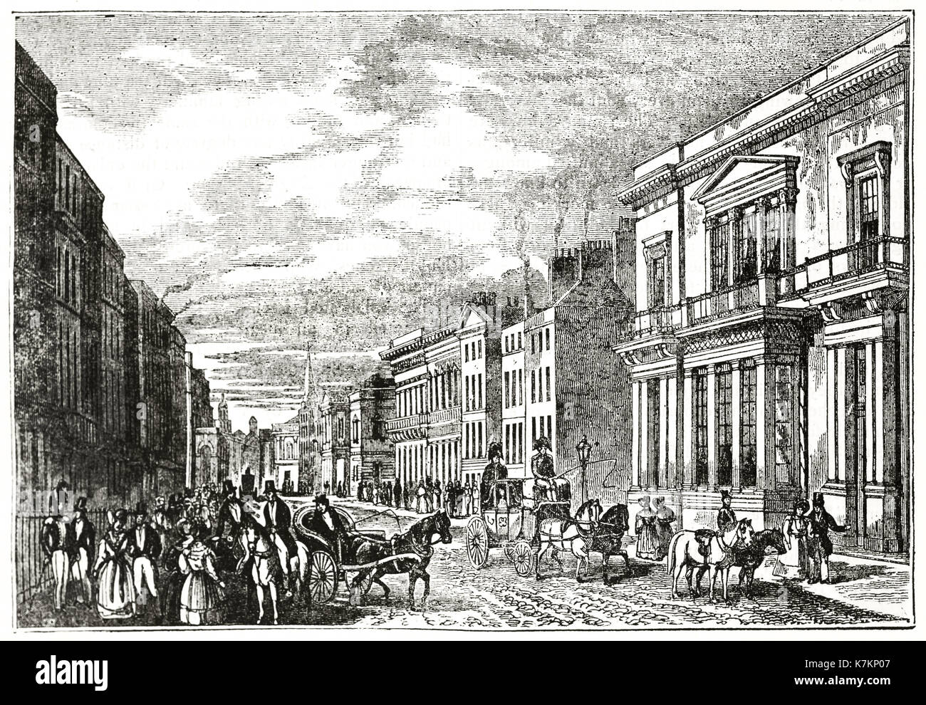 Alte Ansicht der Pall Mall, London. Von unbekannter Autor, Publ. Auf dem Penny Magazine, London, 1837 Stockfoto