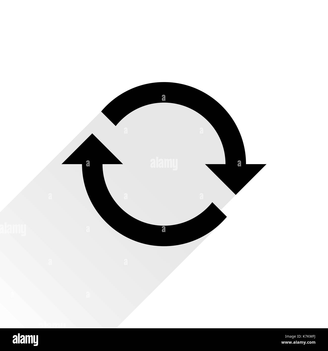 Der schwarze Pfeil symbol Laden, Aktualisieren, Rotation, Reset, wiederholen Sie unterzeichnen. Web Piktogramm mit grauen langen Schatten auf weißem Hintergrund. Einfache, klare, flacher Stil Stock Vektor
