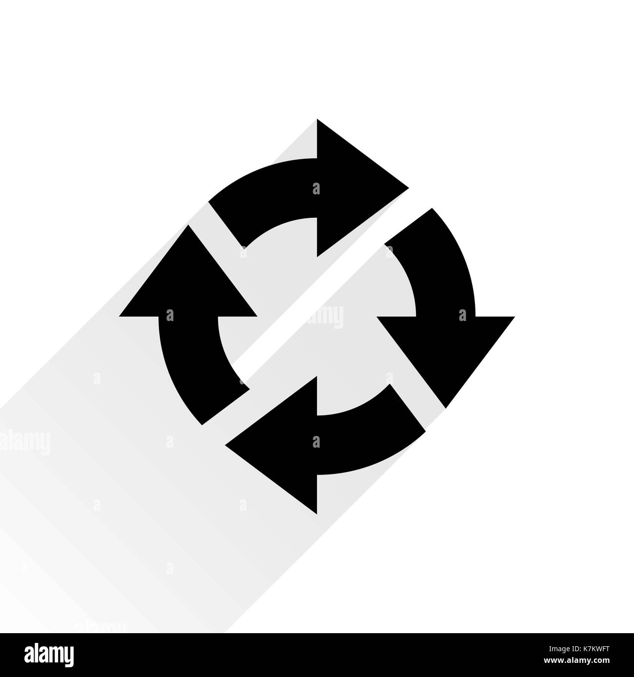 Der schwarze Pfeil symbol Laden, Aktualisieren, Rotation, Reset, wiederholen Sie unterzeichnen. Web Piktogramm mit grauen langen Schatten auf weißem Hintergrund. Einfache, klare, flacher Stil Stock Vektor