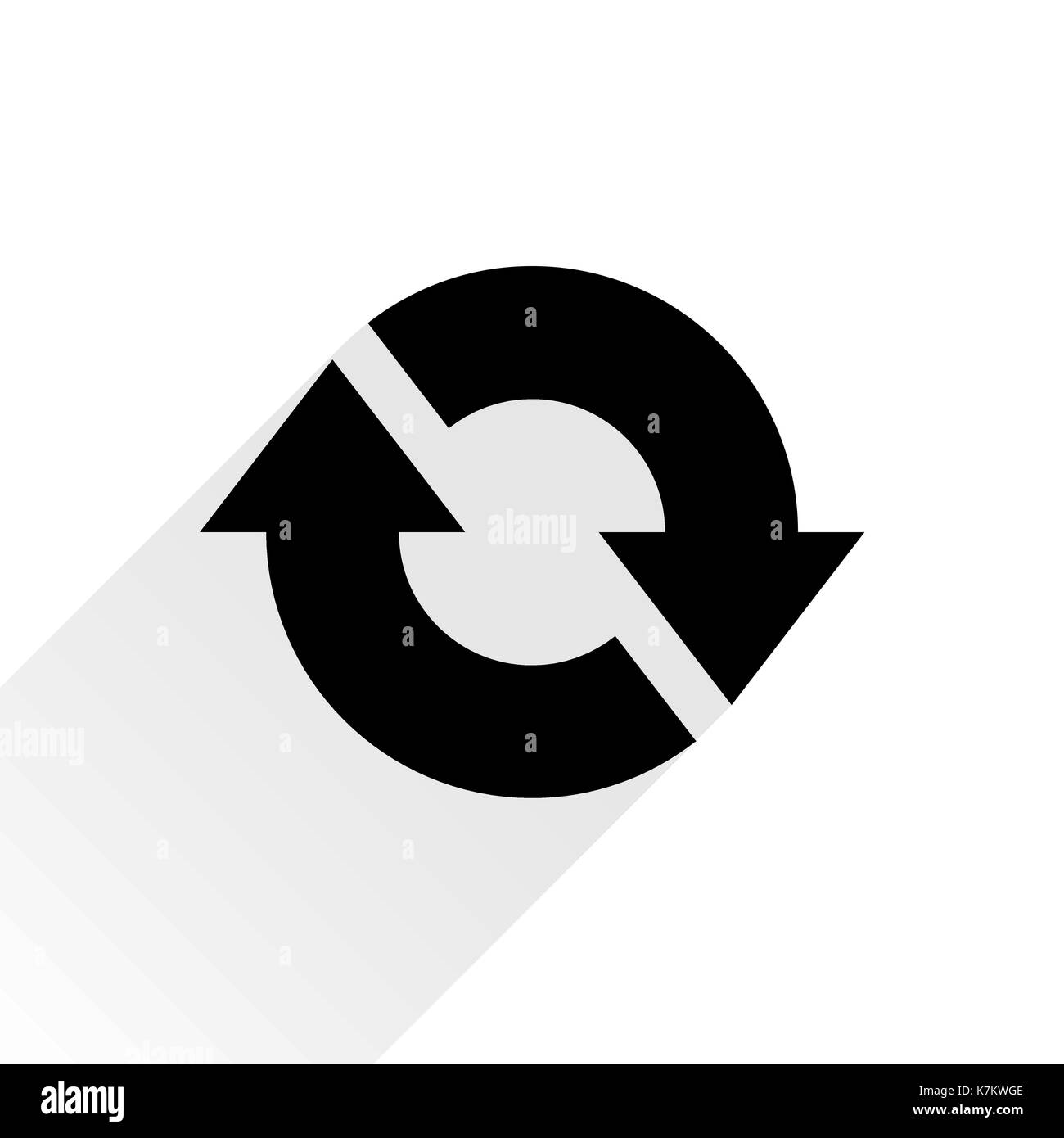 Der schwarze Pfeil symbol Laden, Aktualisieren, Rotation, Reset, wiederholen Sie unterzeichnen. Web Piktogramm mit grauen langen Schatten auf weißem Hintergrund. Einfache, klare, flacher Stil Stock Vektor