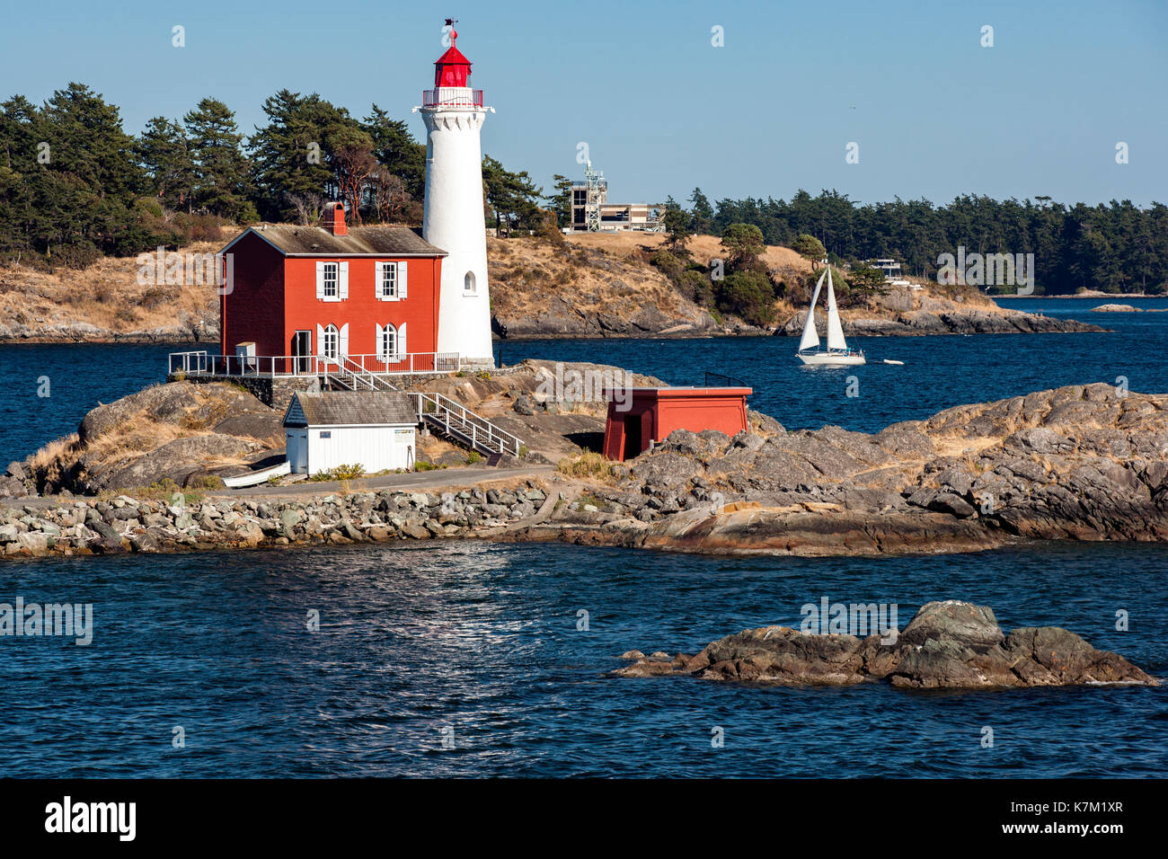 Fisgard Leuchtturm und Fort Rodd Hill, Victoria, Vancouver Island, British Columbia, Kanada Stockfoto