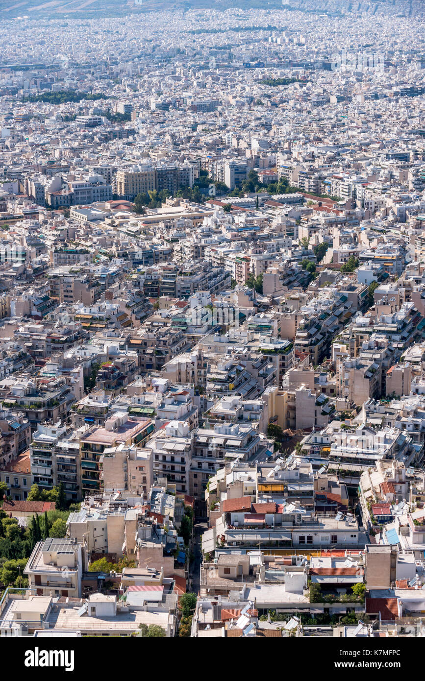 Der Blick über die Stadt von der Spitze des Mount Lycabettus in Athen, Griechenland Stockfoto