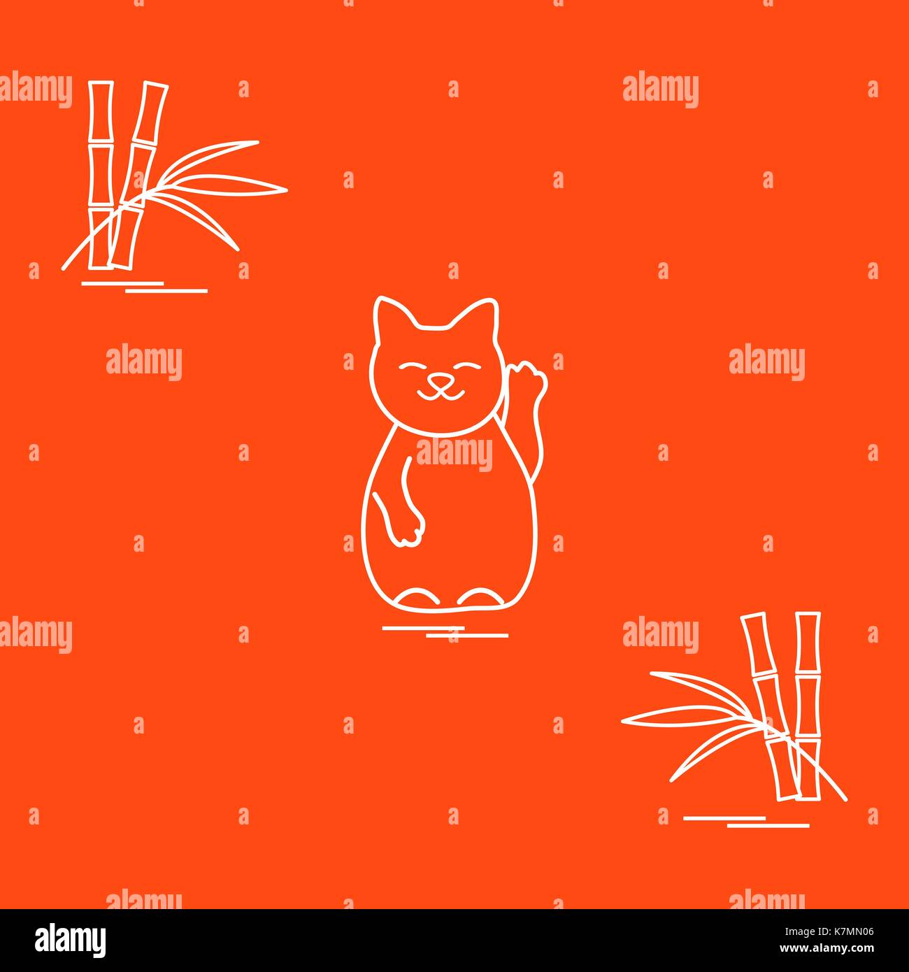 Stilisierte Ikone der japanischen glückliche Katze Maneki Neko. Reisen und Freizeit. Design für Banner, Poster oder Druck. Stock Vektor