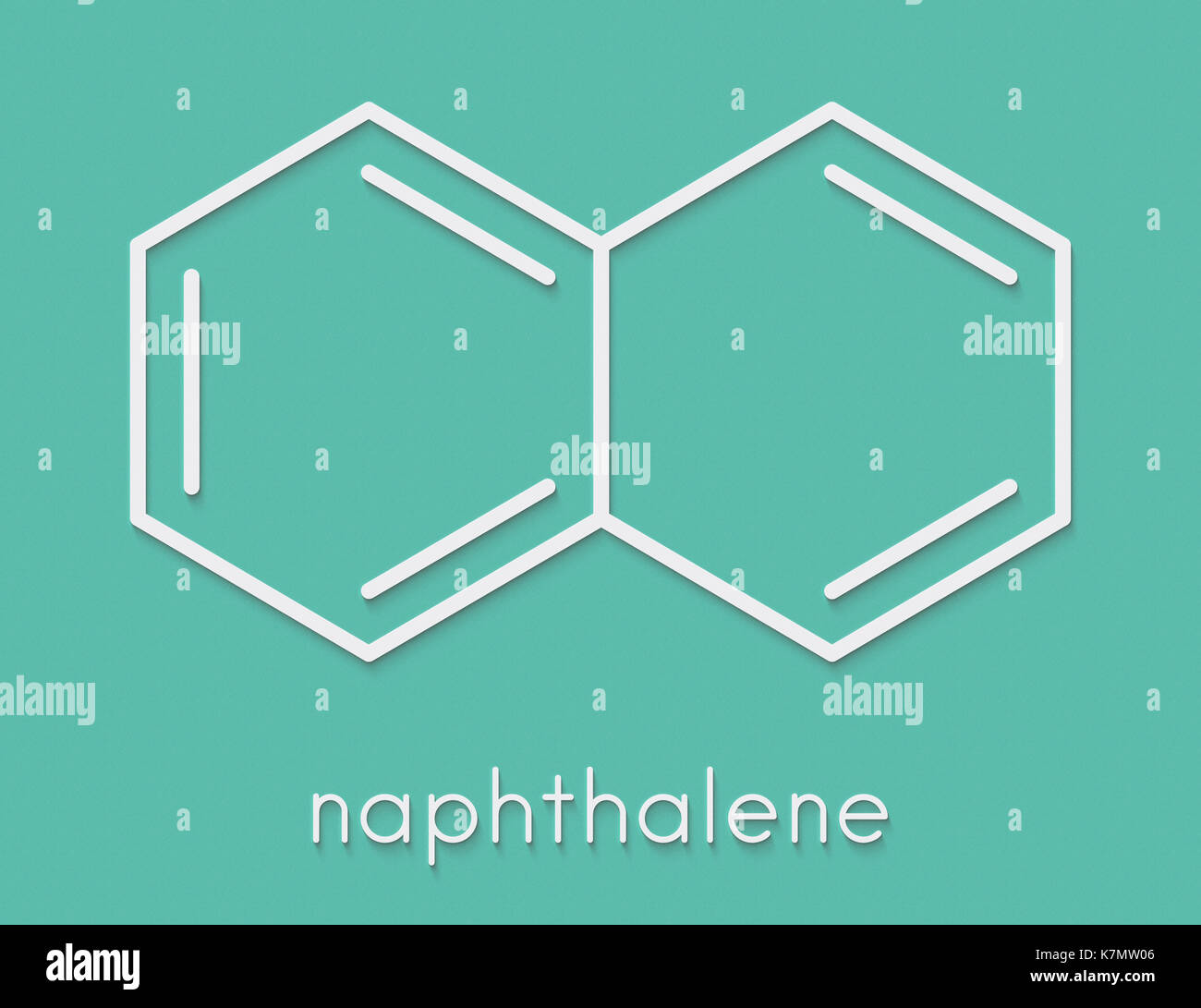 Naphthalin aromatischer Kohlenwasserstoff Molekül. Wie einmotten Zutat verwendet. Skelettmuskulatur Formel. Stockfoto
