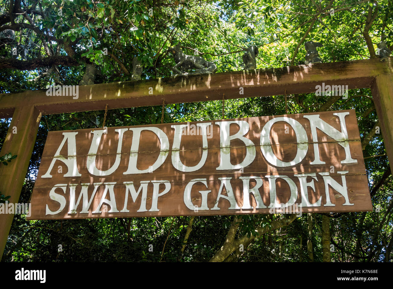 Charleston South Carolina, Magnolia Plantation & Gardens, Antebellum, Audubon Swamp Garden, Schild, SC170514222 Stockfoto