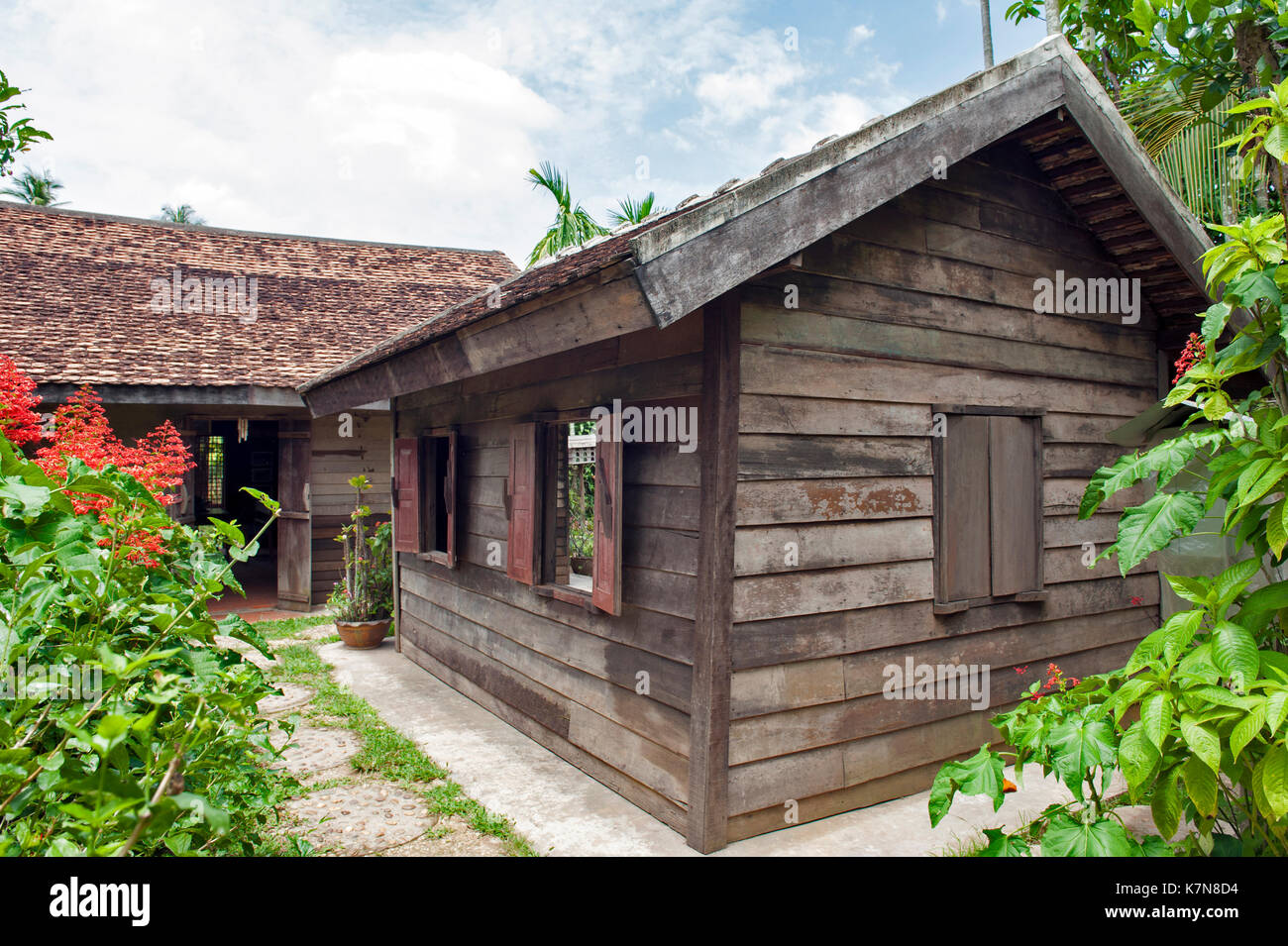 Ho Chi Minh's Memorial House, Holz- Guesthouse in Thai-Vietnamese Friendship Village Baan Na Chok, wo junge Ho Chi Minh während 1920 lebte s Stockfoto