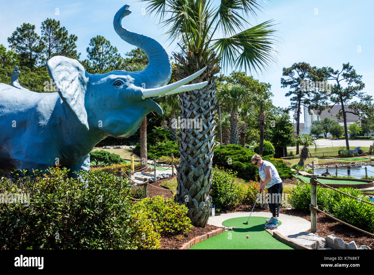 Myrtle Beach South Carolina, Jungle Safari Golf, Minigolfplatz, Elefant, Fiberglas-Statue, Miniatur, SC170516081 Stockfoto