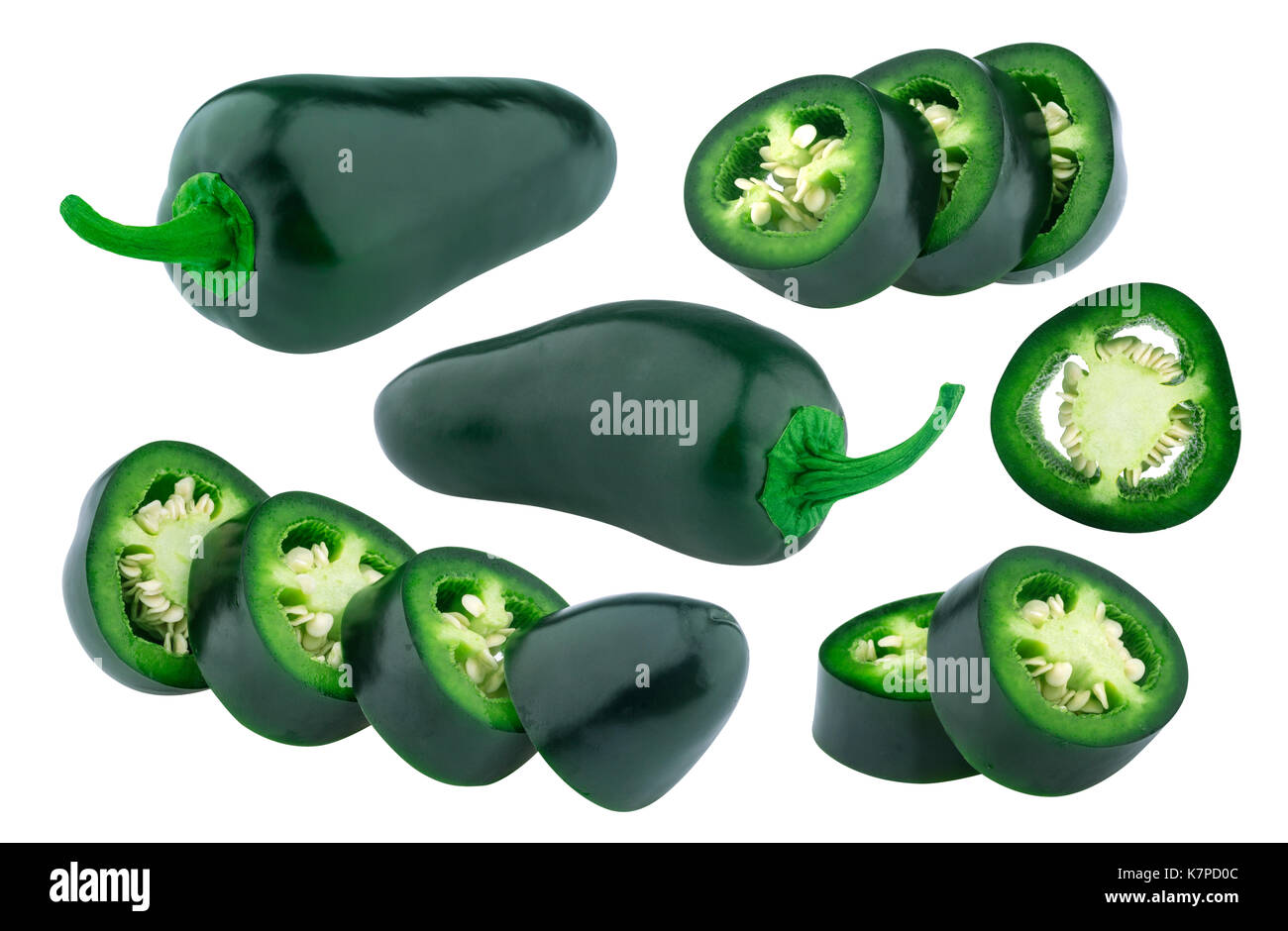 Jalapeno Pfeffer auf weißem Hintergrund. Sammlung Stockfoto