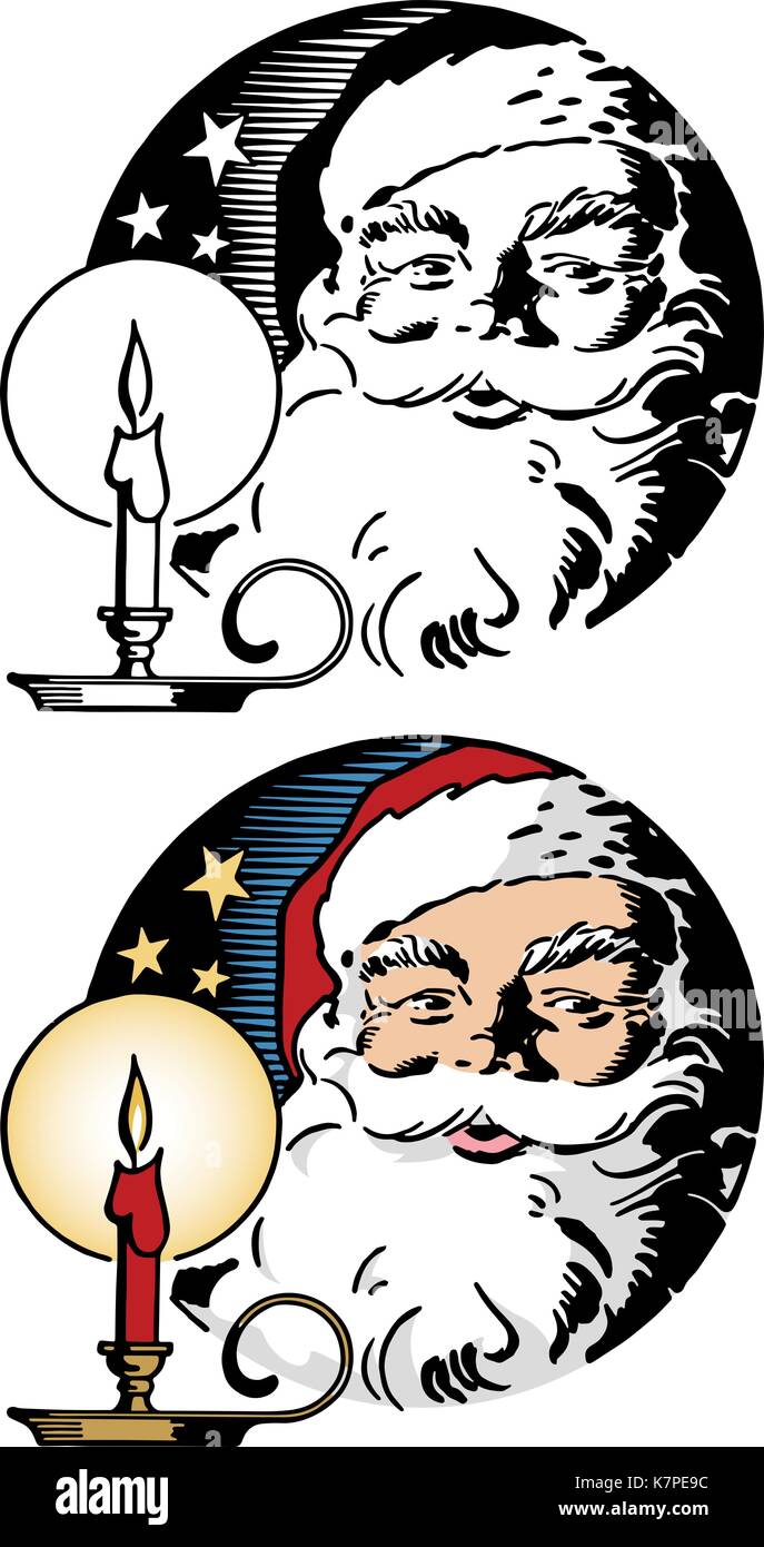 Ein Porträt von Santa Claus mit einem glühenden Weihnachten Kerze. Stock Vektor