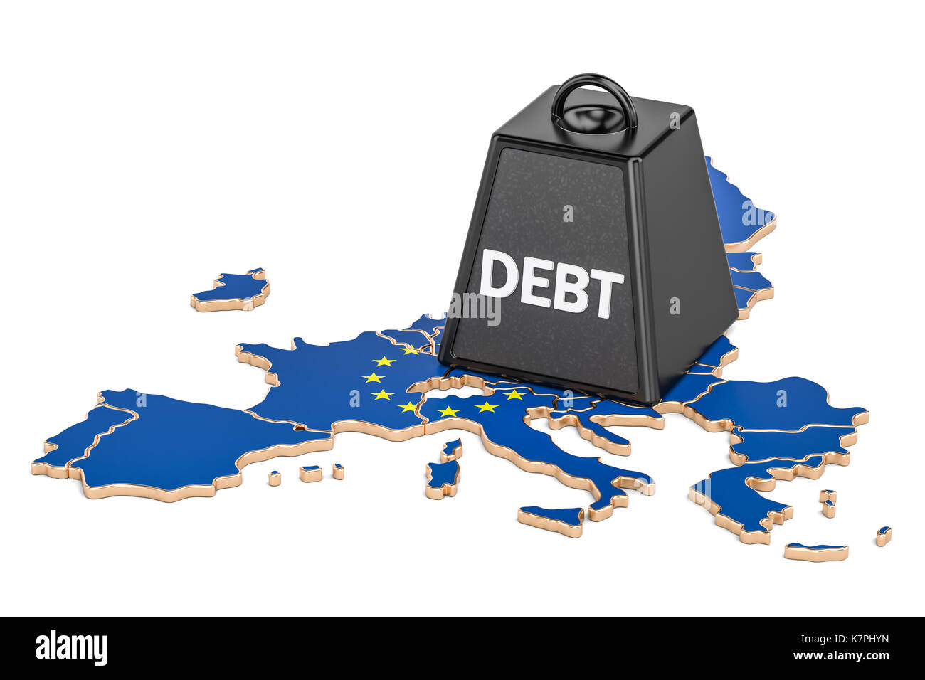 Europäische Verschuldung und Haushaltsdefizit, Finanzkrise Konzept, 3D-Rendering Stockfoto