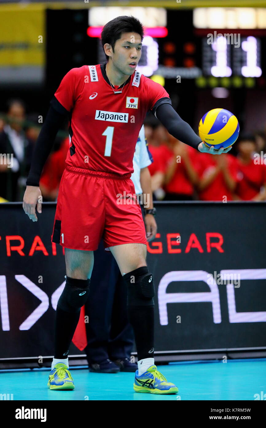 Issei Otake (JPN), 16. SEPTEMBER 2017 - Volleyball: FIVB World Grand Champions Cup 2017 Männer Match zwischen Japan 1-3 Iran im Osaka Municipal Central-Gymnasium in Osaka, Japan. (Foto von Naoki Nishimura/LBA SPORT) Stockfoto