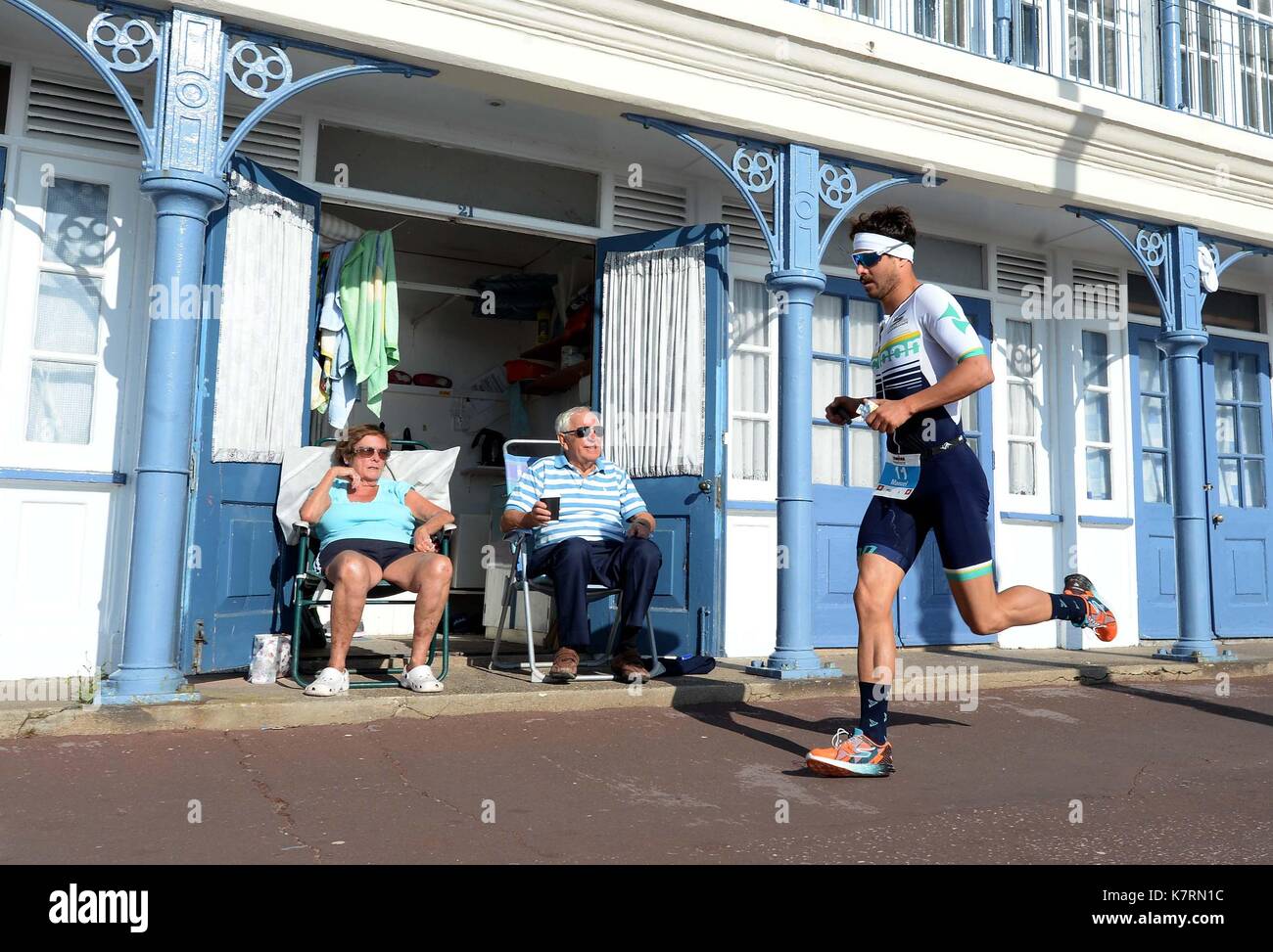 Ironman 70.3 Wettbewerber während der laufenden Phase. Credit: Finnbarr Webster/Alamy leben Nachrichten Stockfoto