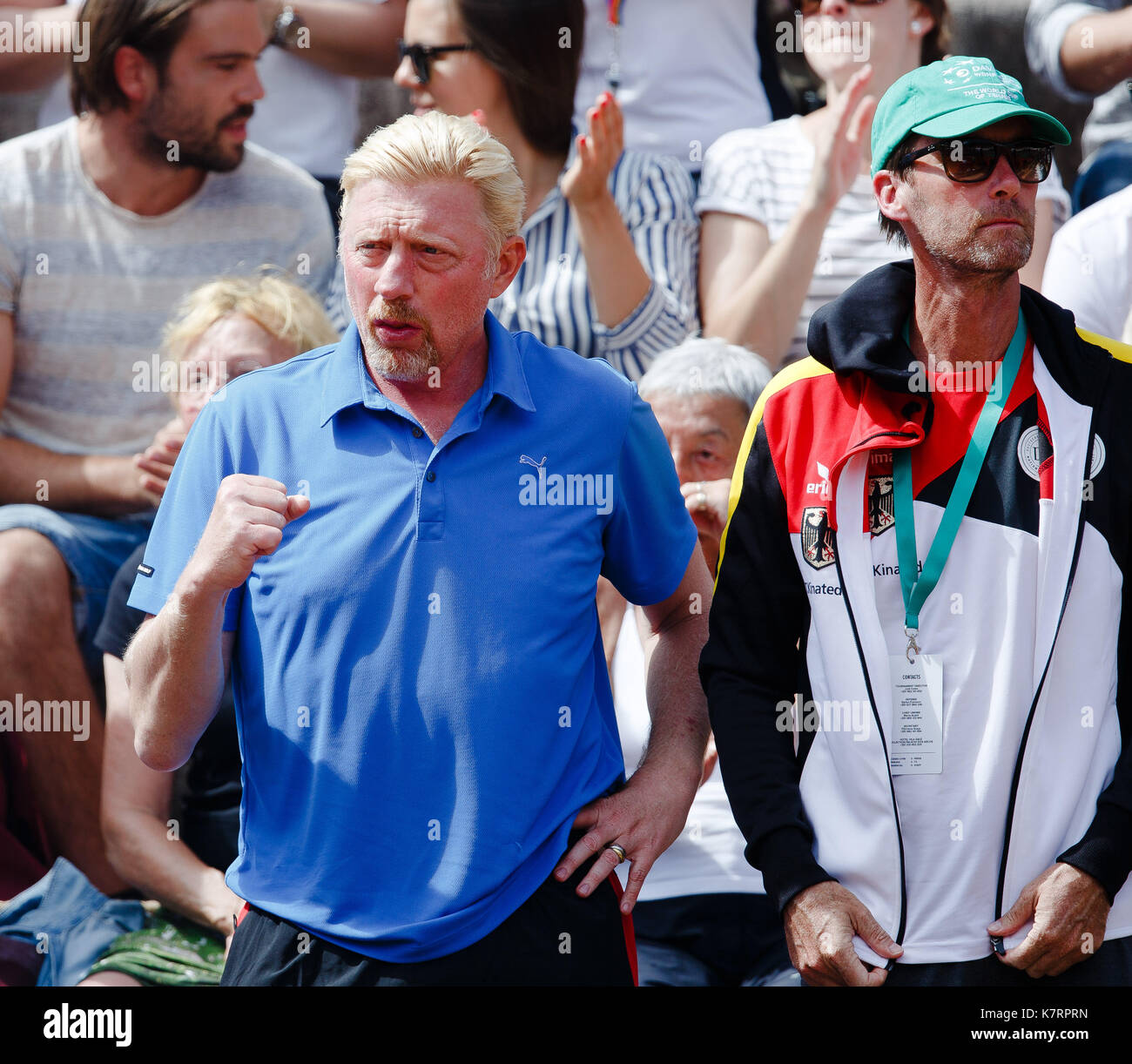 Oeiras, Portugal. September 2017. Deutschlands Tennischef Boris Becker unterstützt die deutsche Mannschaft beim Davis-Cup-Play-Off-Spiel in Portugal im Centro Desportivo. Quelle: Frank Molter/Alamy Live News Stockfoto