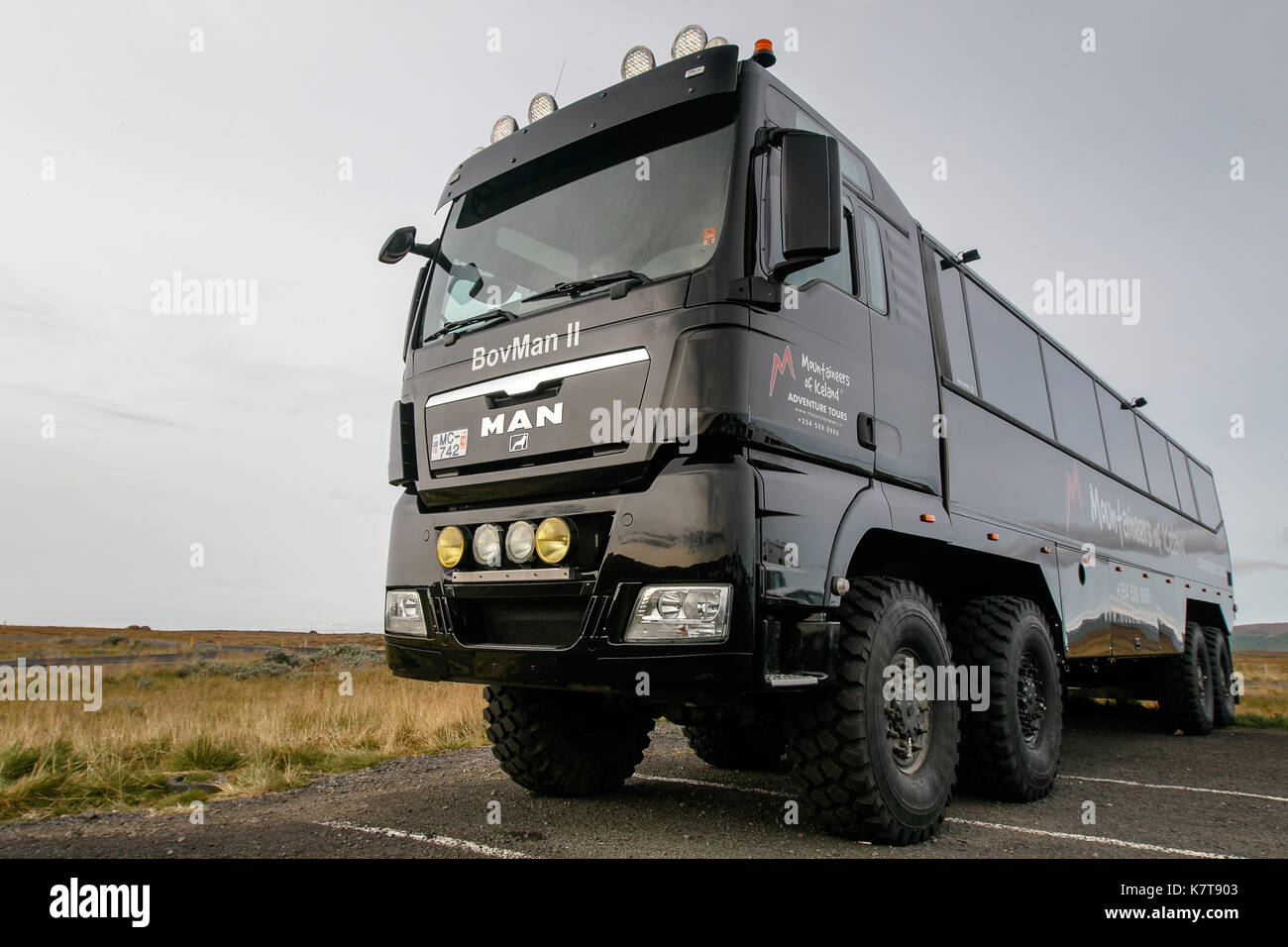 Spezialfahrzeug für Off-roading und Fahren auf Schnee in Island. Stockfoto