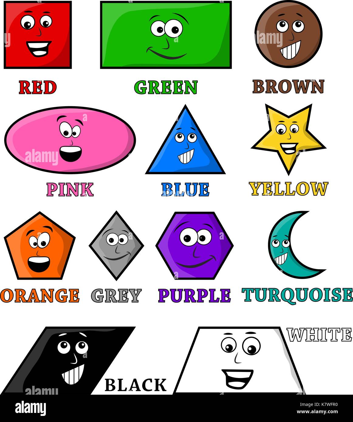 Cartoon Farben Name und Form Vektor symbol Icon Design. Stock Vektor