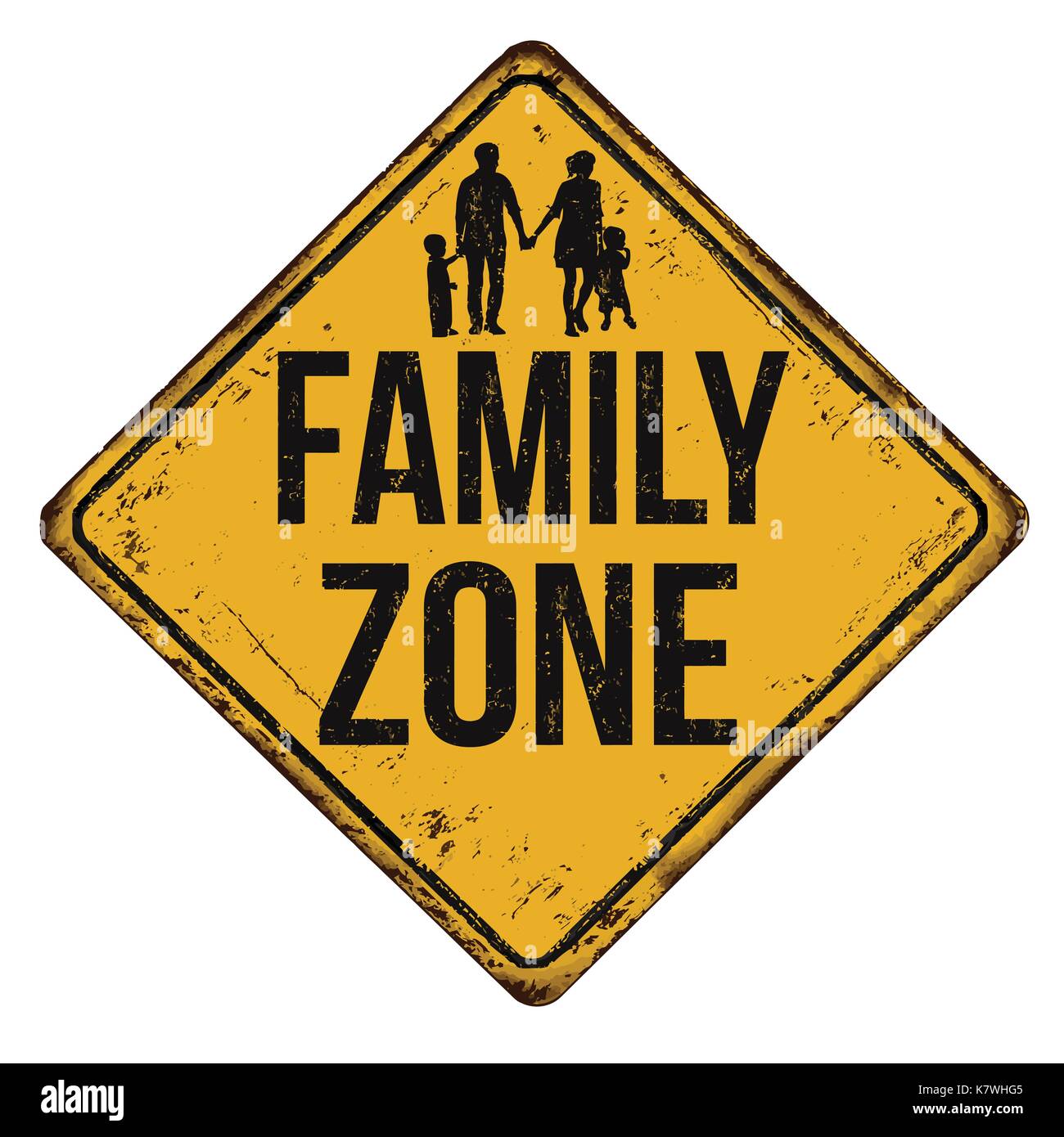 Familie zone Vintage rostiges Metall Zeichen auf weißem Hintergrund