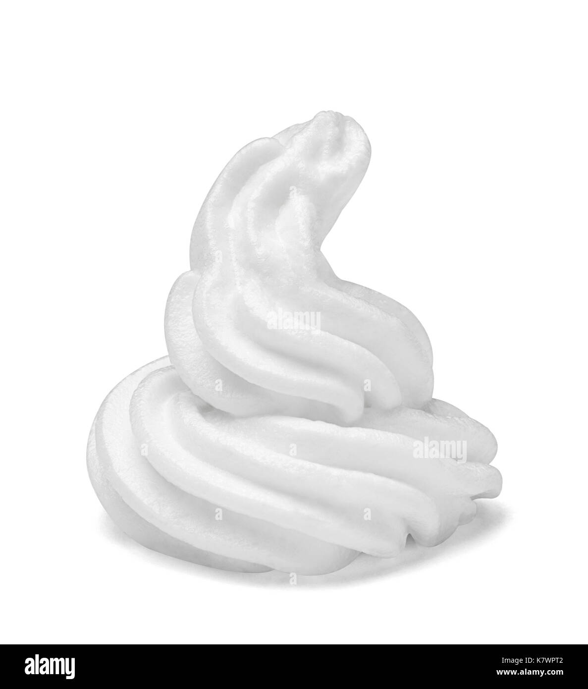 Nahaufnahme eines weißen Schlagsahne auf weißem Hintergrund Stockfoto