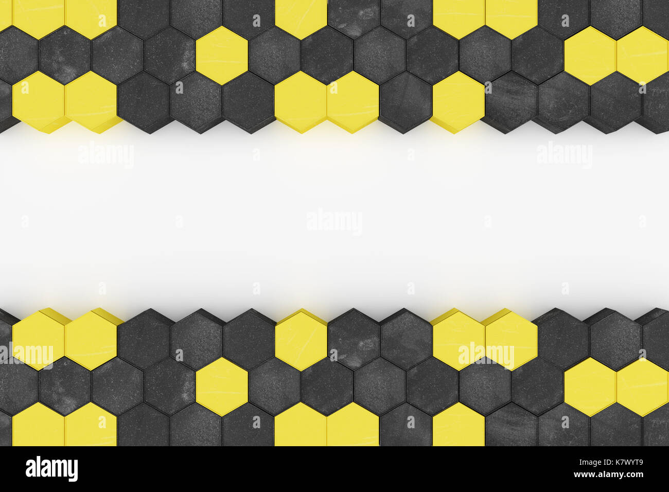 3D-Rendering der Gefahrenwarnung hexagon Muster in Gelb und Schwarz Stockfoto