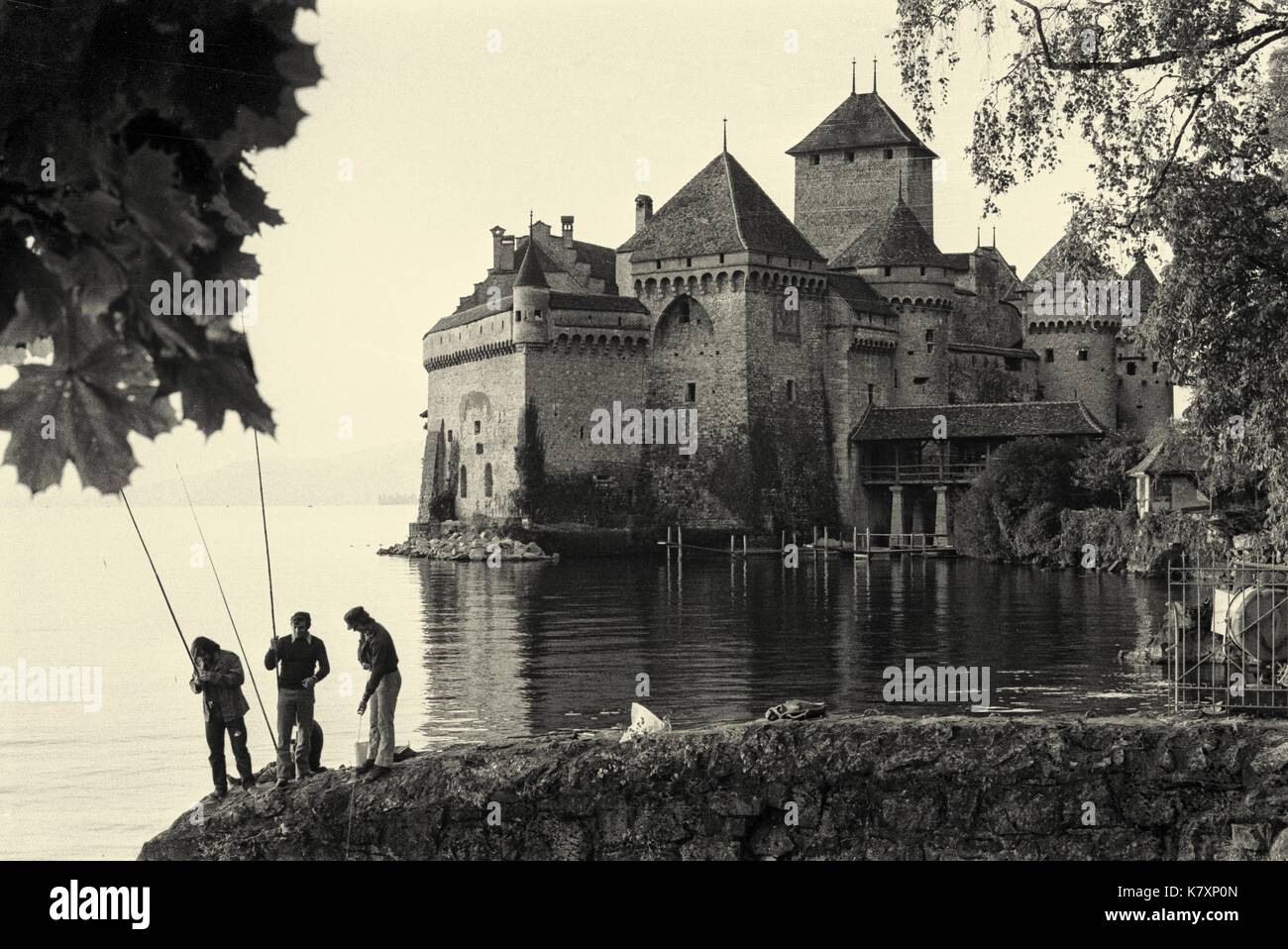 Die historischen 11. Jahrhundert Schloss Chillon, am Ufer des Genfer Sees, ist Switzerlands populärste historisches Monument. Stockfoto