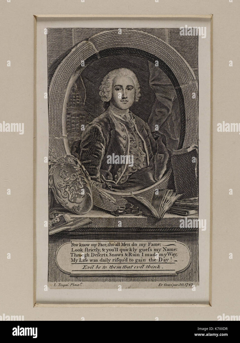 Auf dieser breiten Seite aus dem 18. Jahrhundert ist Prinz Charles Edward Stuart zu sehen, eine prominente Figur der Jakobitenaufstände. Das gedruckte Werk fängt einen Moment politischer Bedeutung auf den Britischen Inseln ein. Stockfoto