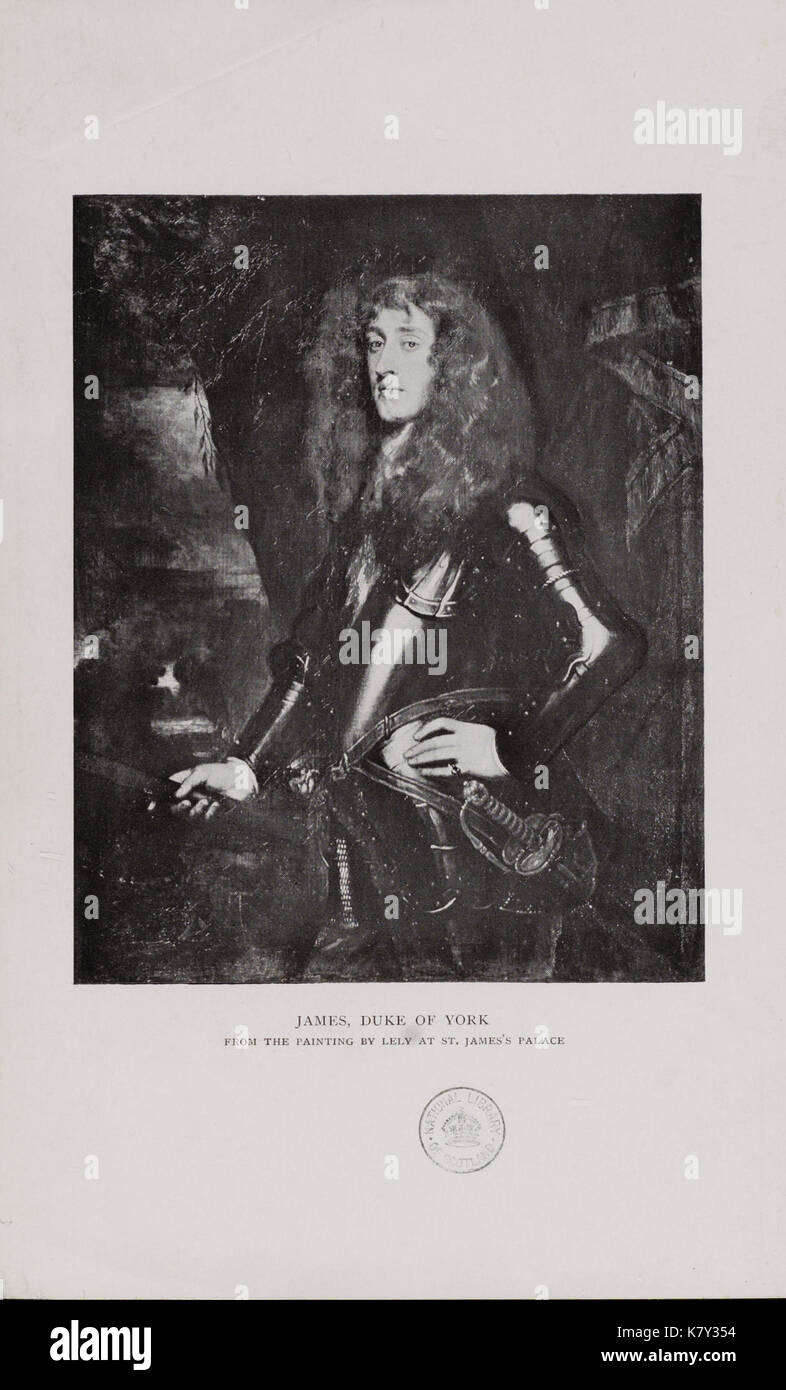 Jacobite Breitseite fotografische Wiedergabe von James VII II. als Herzog von York, die von der Malerei von Lely am St. James's Place Stockfoto
