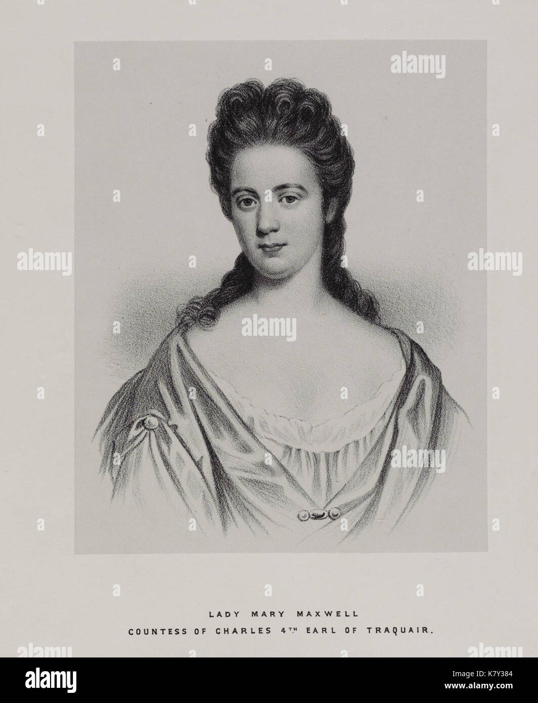 Jacobite Breitseite Portrait Lady Mary Maxwell, Gräfin von Charles 4. Earl of Traquair Stockfoto