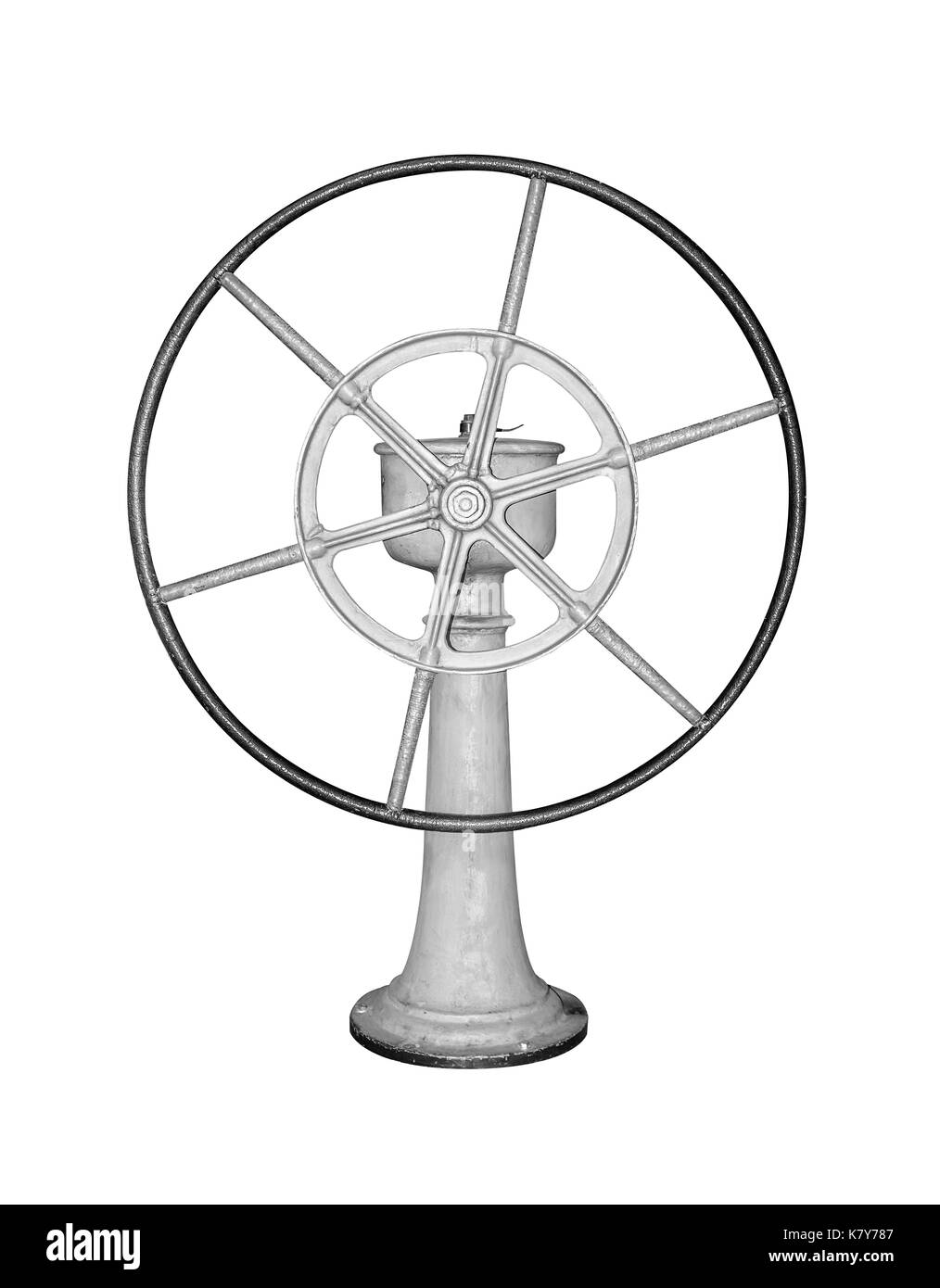 Schiff rad Ruder auf einem weißen Hintergrund. Stockfoto