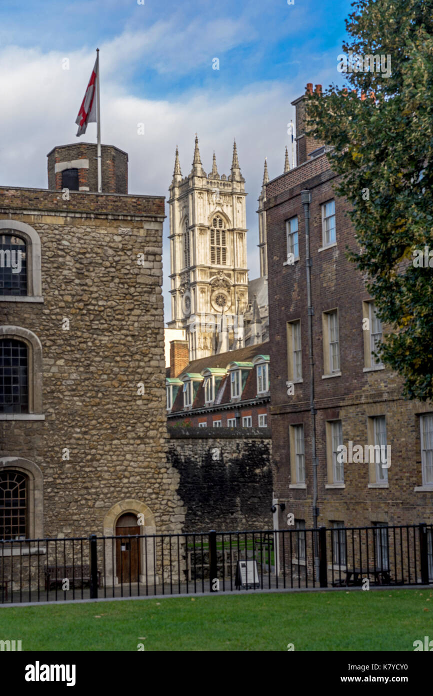 Westminster Abbey Turm gesehen vom Palast von Westminster Stockfoto