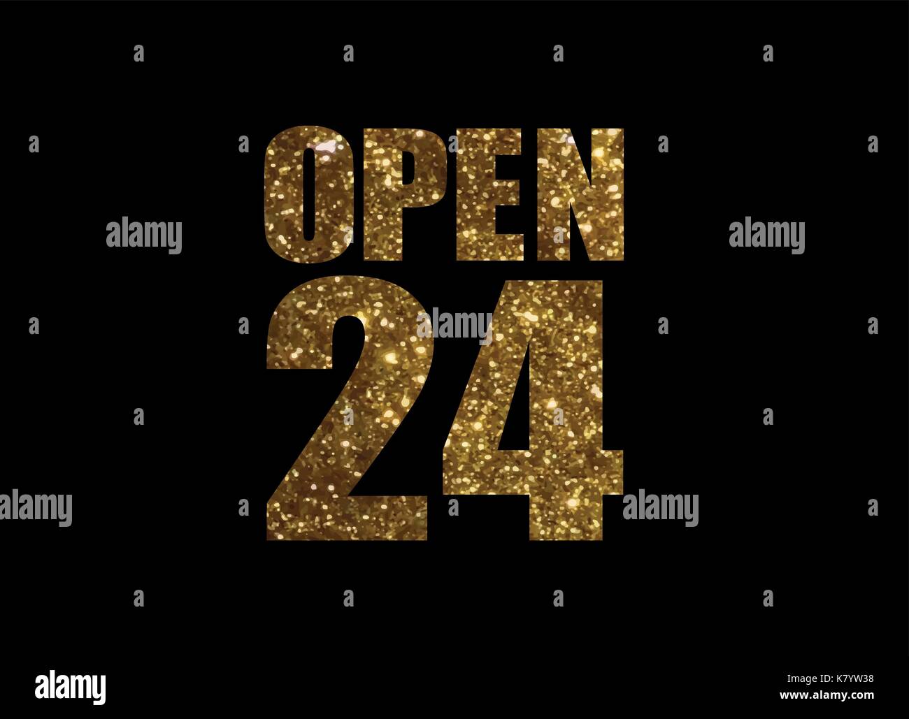 Die goldenen Glitter isolierte Wort shop 24 Stunden geöffnet Stock Vektor
