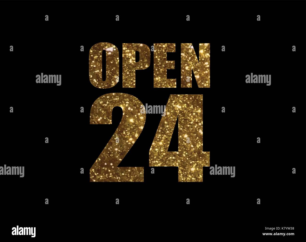 Die goldenen Glitter isolierte Wort shop 24 Stunden geöffnet Stock Vektor