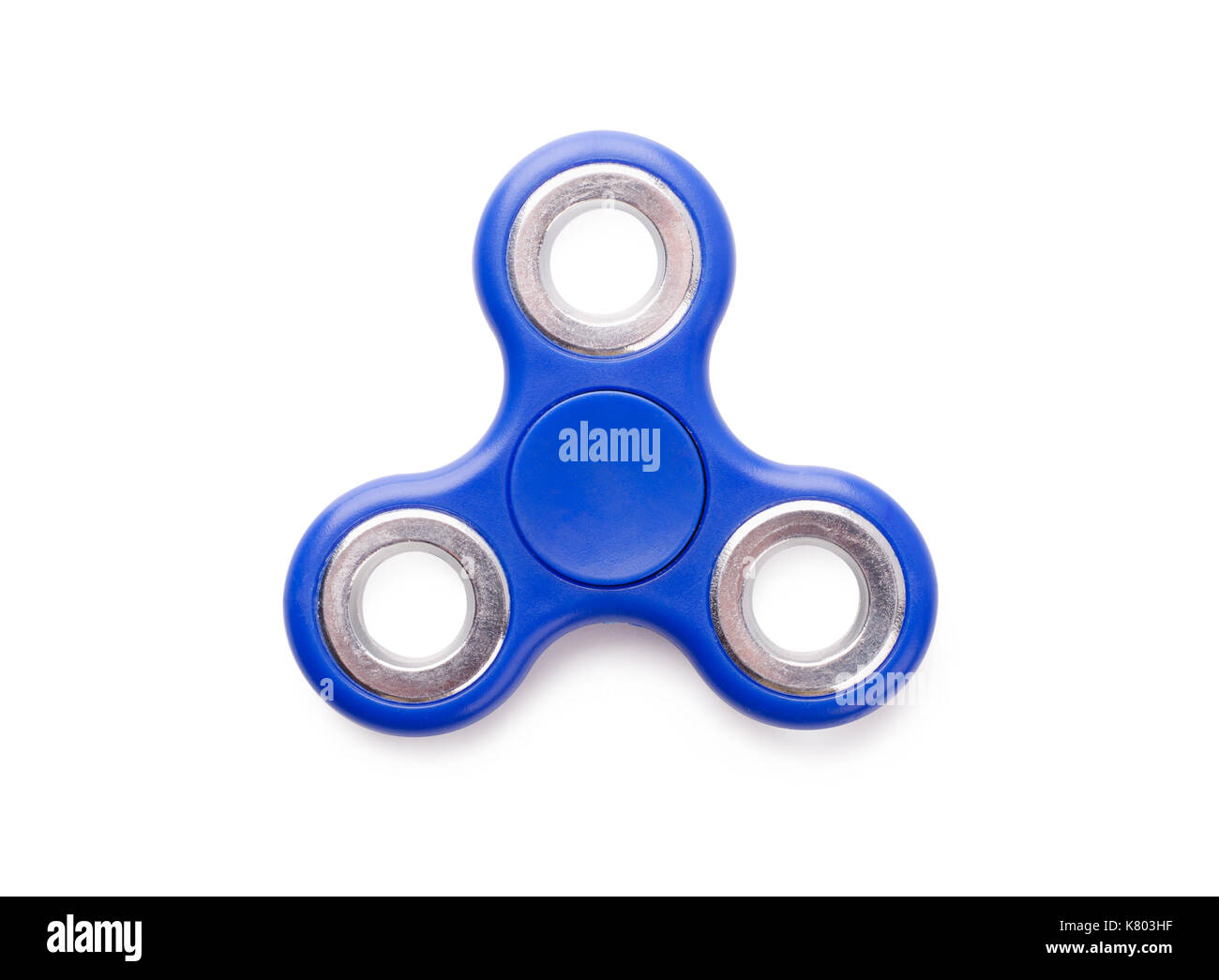 Beliebte blaue zappeln Spinner Spannungsarmglühen, Anti-Stress-Spielzeug auf weißem Hintergrund Stockfoto
