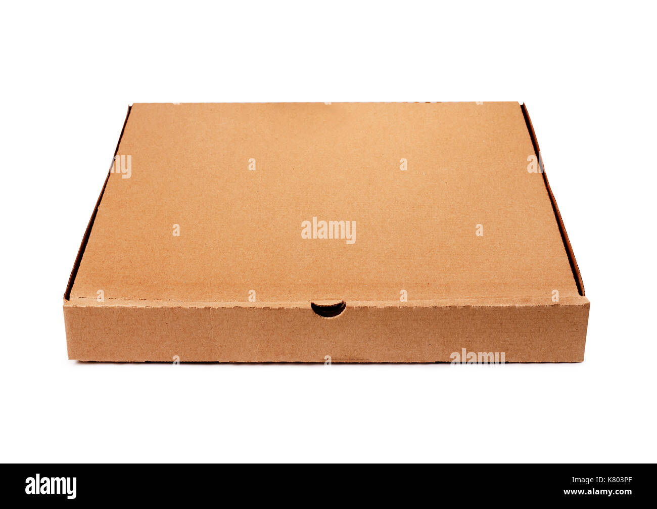 Braun pizza box Template auf weißem Hintergrund Stockfoto