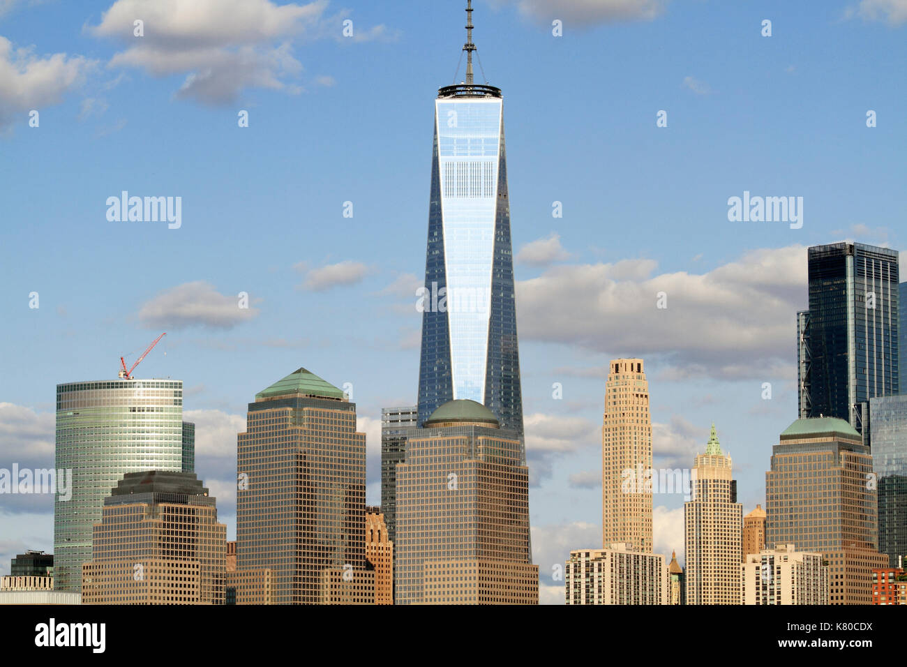 Freedom Tower und Lower Manhattan vom Liberty State Park, Jersey City, New Jersey, USA gesehen Stockfoto