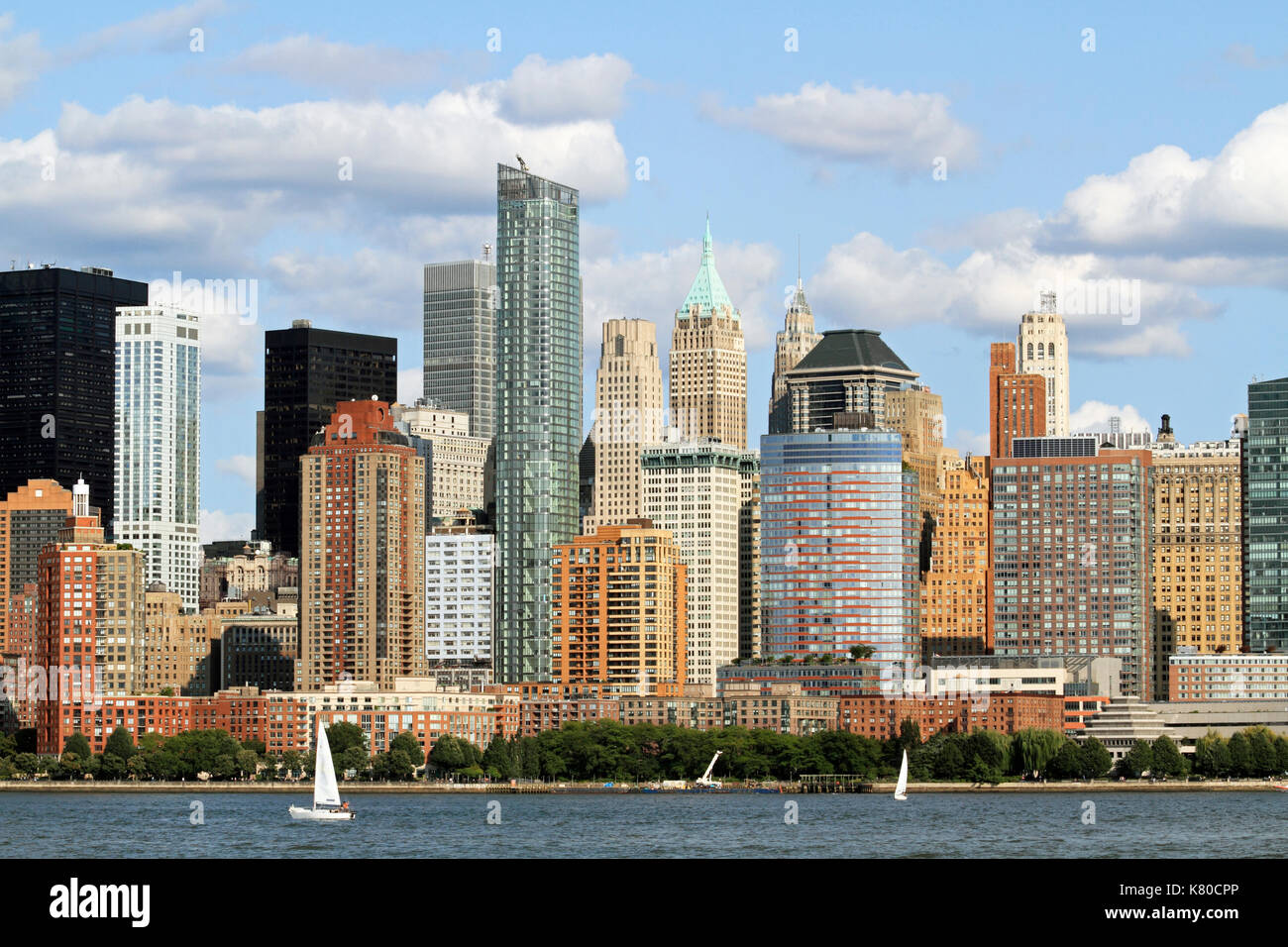 Lower Manhattan Skyline von New York City als vom Liberty State Park, Jersey City, New Jersey, USA gesehen Stockfoto