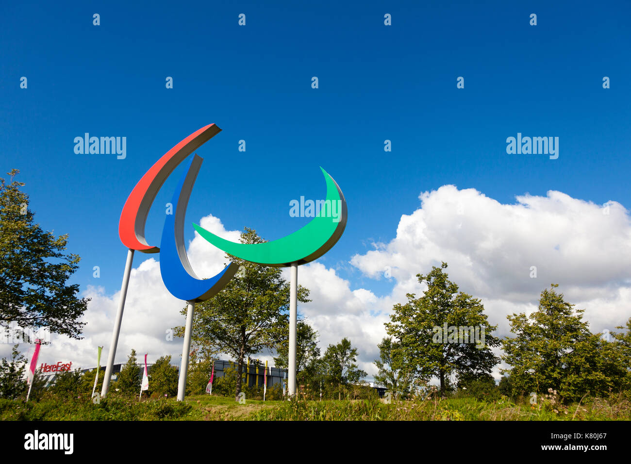 Paralympischen Spiele Logo auf der Queen Elizabeth Olympic Park, London, UK. Stockfoto