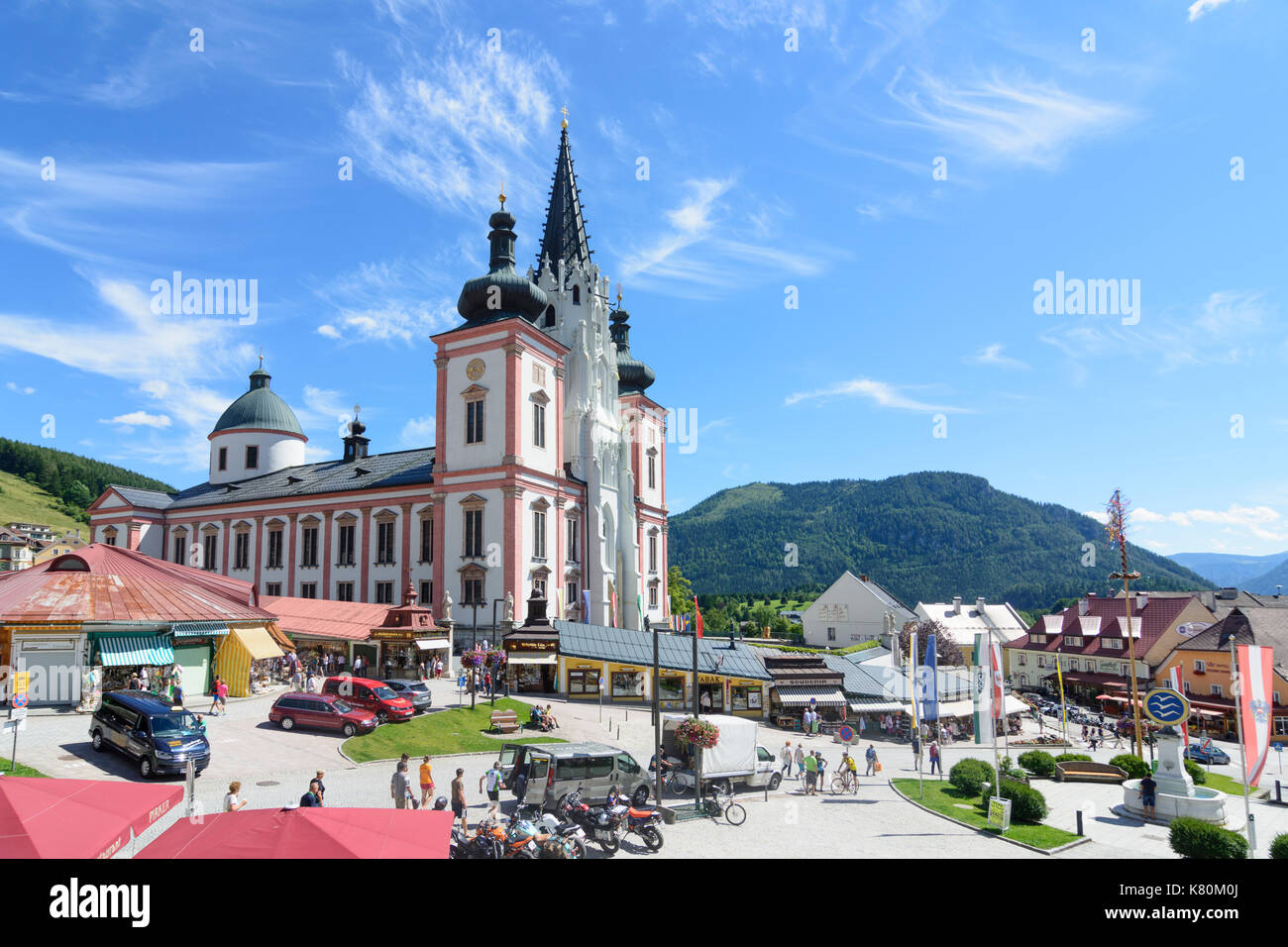 Mariazell Basilika Kirche, Hauptplatz (Hauptplatz), Mariazell, Hochsteiermark, Steiermark, Steiermark, Österreich Stockfoto