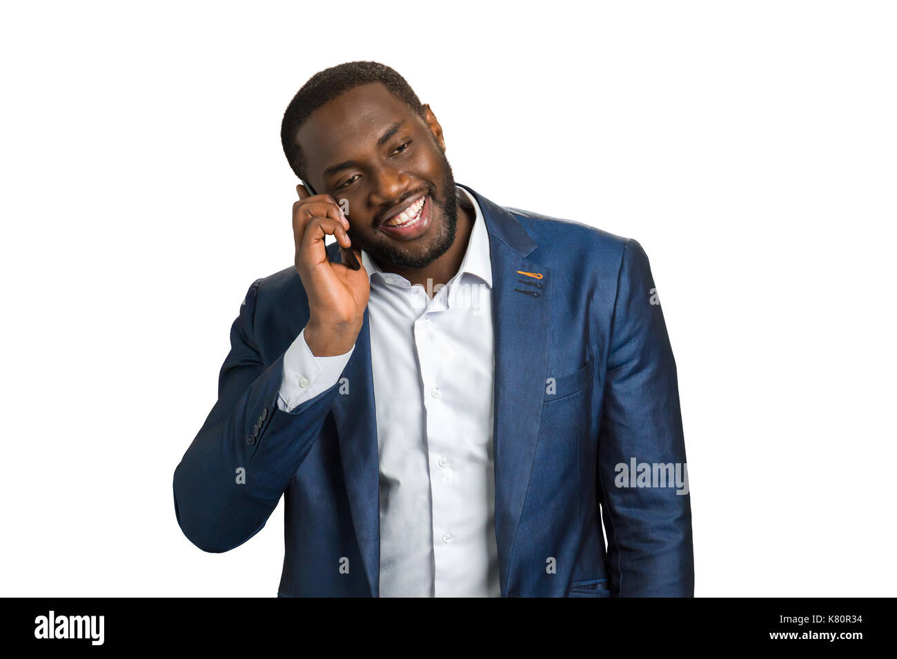 Portrait von Happy Executive mit Telefon. Stockfoto