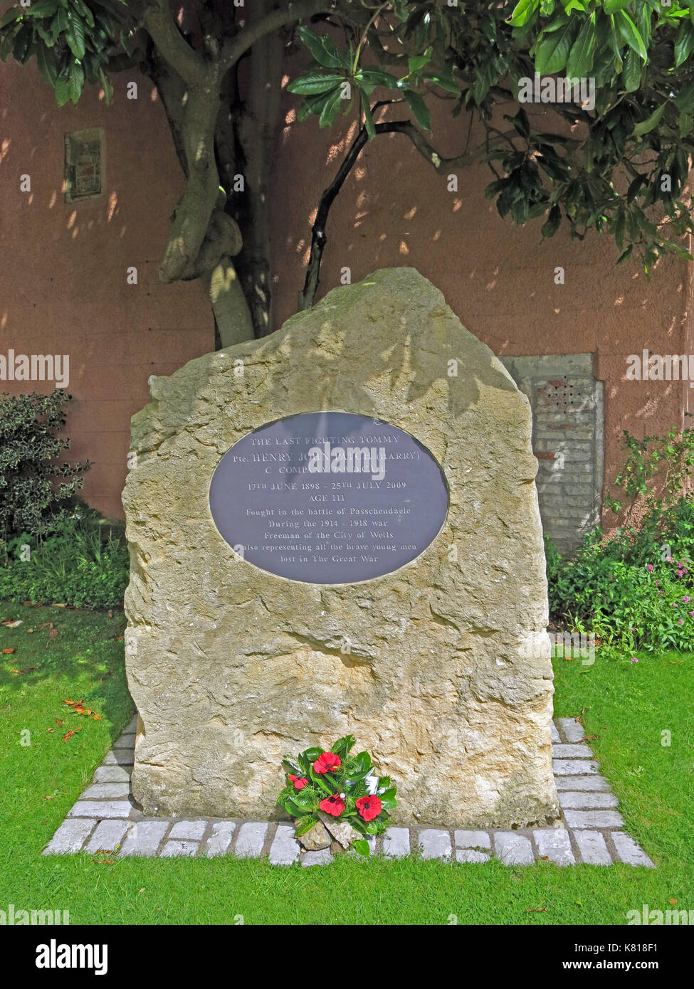 Denkmal für Harry Patch - Der letzte Kampf gegen Tommy' - in Wells, Somerset, England, Großbritannien Stockfoto