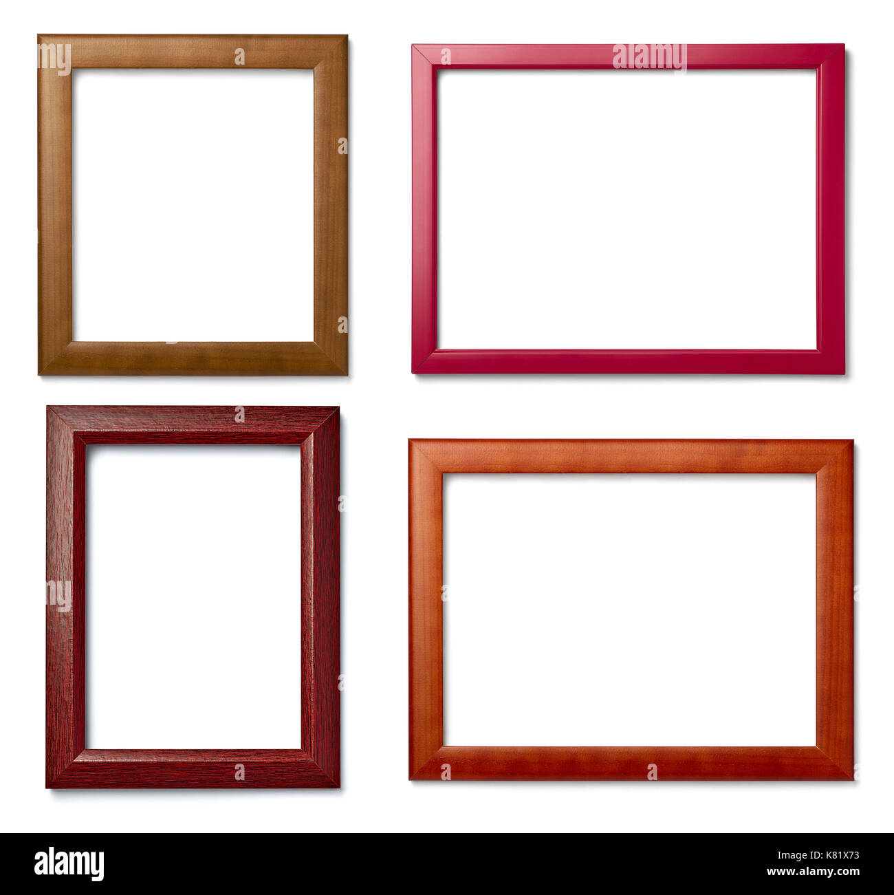 Sammlung von verschiedenen vintage Holzrahmen auf weißem Hintergrund Stockfoto