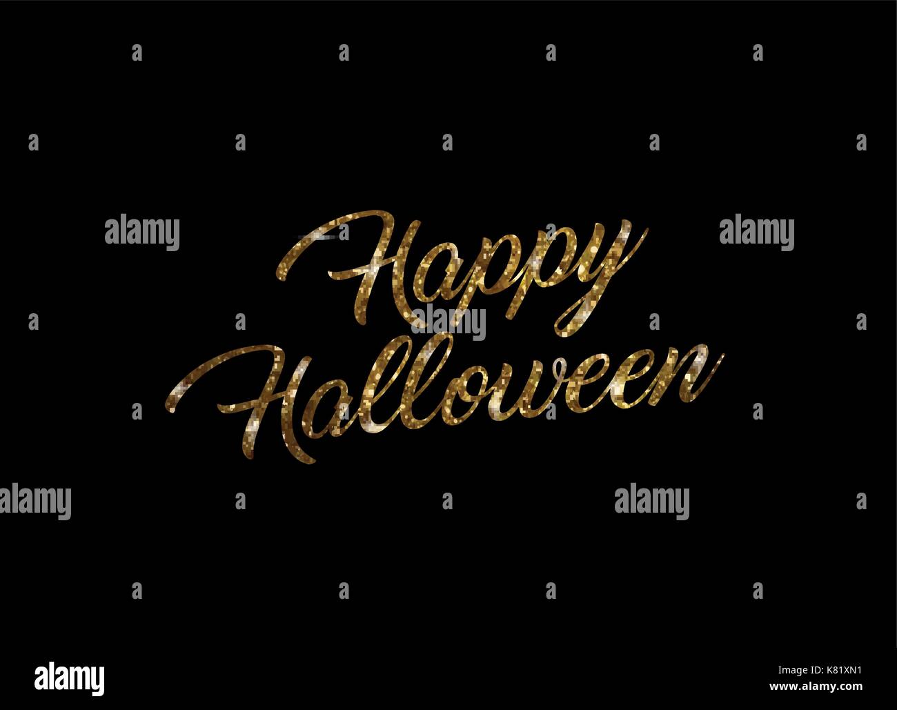 Die goldenen Glitter isoliert Hand schreiben Wort happy halloween auf schwarzem Hintergrund Stock Vektor