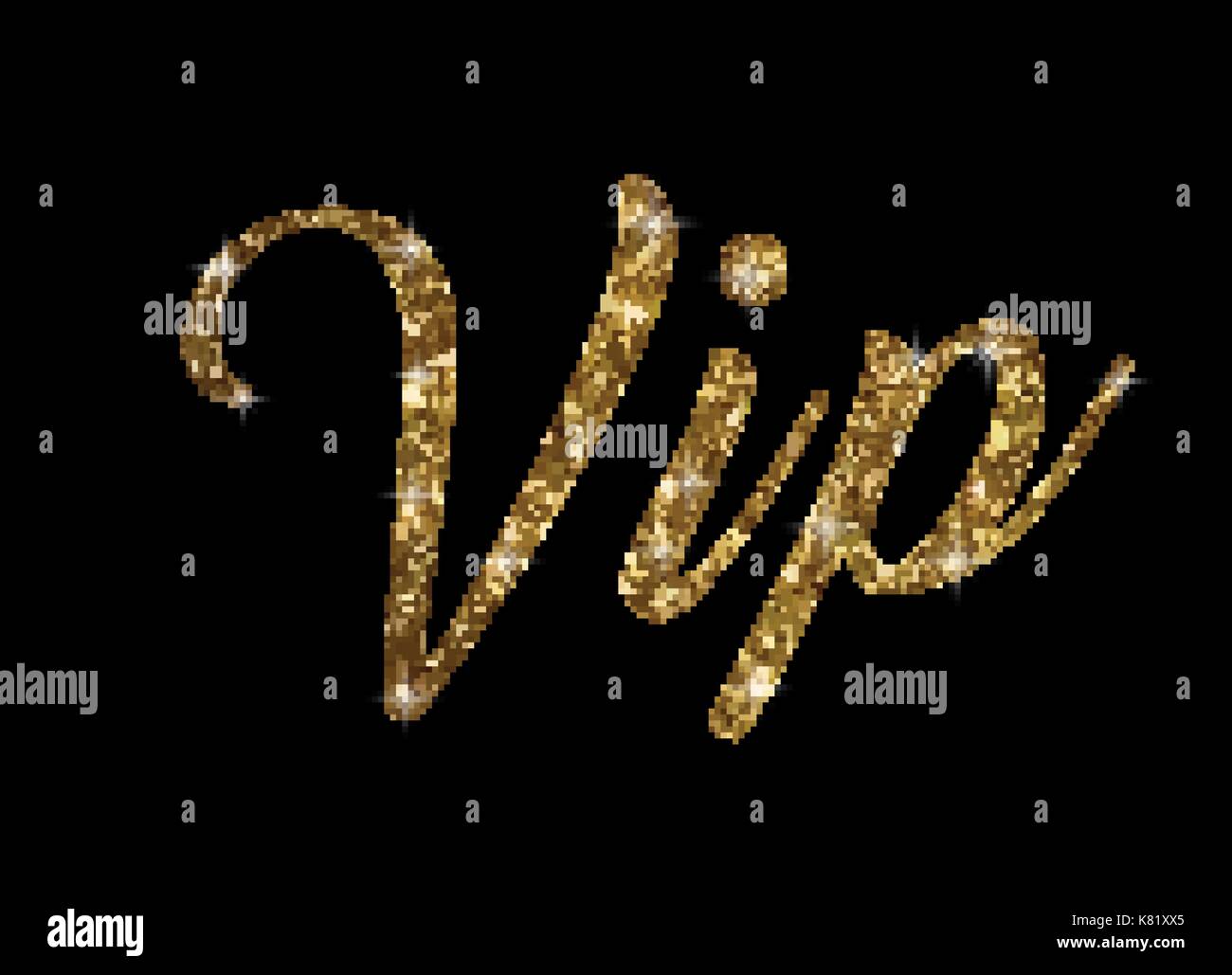 Die goldenen Glitter von isolierten Hand schreiben Wort vip auf schwarzem Hintergrund Stock Vektor