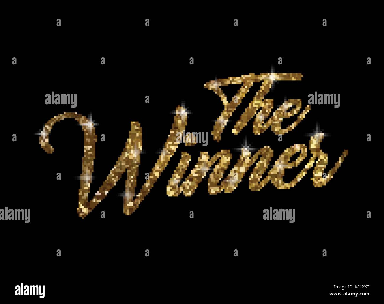 Die goldenen Glitter von isolierten Hand schreiben Wort der Gewinner auf schwarzem Hintergrund Stock Vektor