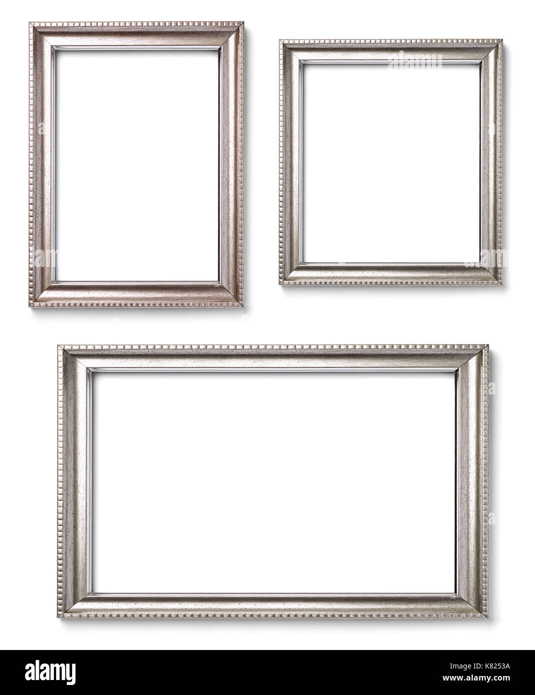 Sammlung von verschiedenen vintage Holzrahmen auf weißem Hintergrund Stockfoto
