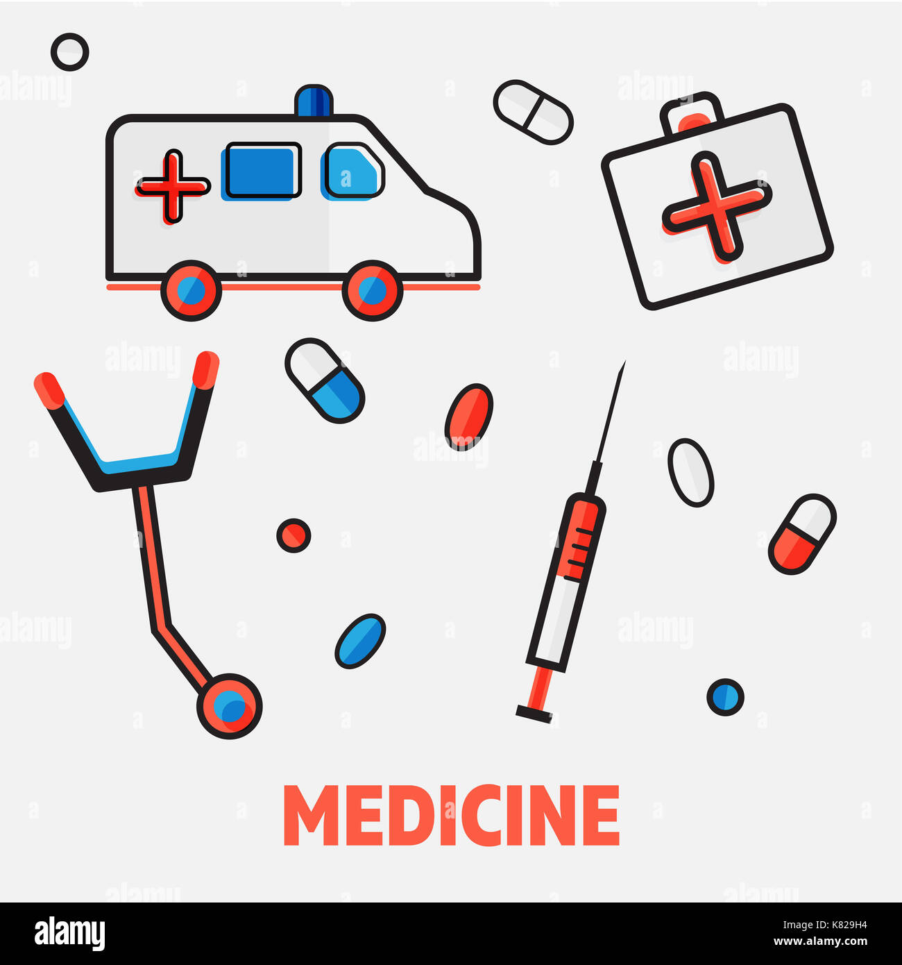 Abbildung: flache Linie kunst Design der medizinischen Konzept. healthcare Symbole, Stockfoto