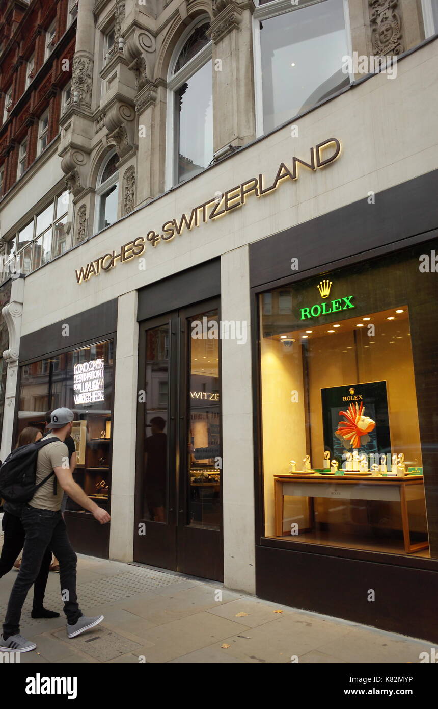 Uhren & Schweiz store in Knightsbridge, London, England, Großbritannien Stockfoto
