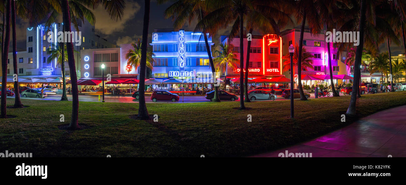 Art-Deco-Viertel, Ocean Drive, South Beach, Miami Beach, Miami, Florida, USA Stockfoto