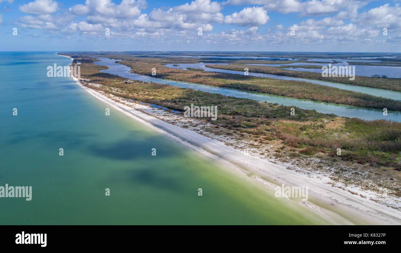 Antenne Übersicht über Schäden durch den Hurrikan Irma auf Marco Island, FL verursacht vor der Südwestküste Floridas Stockfoto